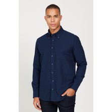 Altınyıldız Classics Erkek Lacivert Slim Fit Dar Kesim Düğmeli Yaka Pamuklu Oxford Gömlek