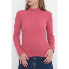 Tozlu Yaka Yarım Balıkçı Body Pembe