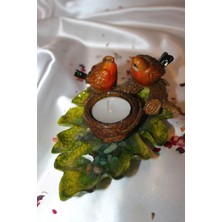 Rahan Yaprak Üzerinde Kuş Temalı Mumluk