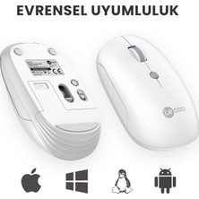 Lecoo  WS211 Dual Mod 2.4GHz WiFi + Bluetooth 1600DPI 6 Tuşlu Şarjlı Sessiz Kompakt Kablosuz Optik Mouse Beyaz