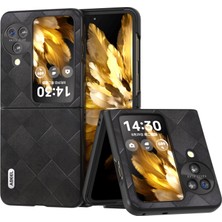 Xshop Oppo Find N3 Flip 5g Katlanır Telefon Kasası Pu Deri Kaplamalı Pc+Tpu Izgara Doku Telefon Kapağı (Yurt Dışından)