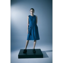 Naar Yuvarlak Yaka Cepli Kolsuz Saks Kadın Elbise 23271101