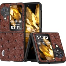 Xshop Oppo Find N3 Flip 5g Kıç Çizgi Anti Koruyucu Kapak Orijinal Inek Deri+Pc Devekuşu Doku Telefon Kılıfı (Yurt Dışından)