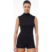 Malabadi Kadın Siyah Kolsuz Yarım Balıkçı Yaka Modal Body 1044