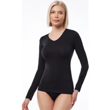 Malabadi Kadın Siyah V Yaka Uzun Kollu Modal Body 181