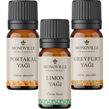 Monoville Limon Yağı 10 ml, Portakal Yağı 10 ml, Greyfurt Yağı 10 ml 3'lü Set %100 Saf Ve Doğal 3x10 ml