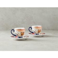 English Home Yılbaşı Cheerful Sunset New Bone China 4 Parça 2 Kişilik Kahve Fincan Takımı Renkli