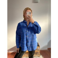 Gokili Butik Mavi Tüvid kumaş standart beden Kadın Gömlek