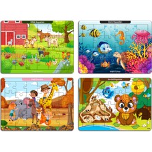 KutuTR Notpa Çocuklar Için Eğitici ve Öğretici Ahşap Renkli Puzzle 4lü Set 3