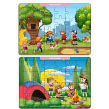 KutuTR Notpa Çocuklar Için Eğitici ve Öğretici Ahşap 24 Parça Renkli Puzzle Kaşif Çocuklar 4lü Set 15