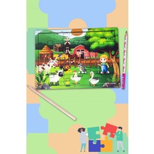 KutuTR Ahşap Çiftlik Puzzle 25X18CM, Renkli Çiftlik Bebek, Çocuk ve Okul Öncesi Için Puzzle