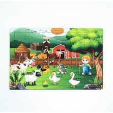 KutuTR Ahşap Çiftlik Puzzle 30X20CM, Renkli Çiftlik Bebek, Çocuk ve Okul Öncesi Için Puzzle