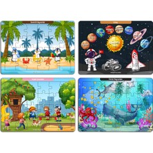 KutuTR Notpa Çocuklar Için Eğitici ve Öğretici Ahşap 24 Parça Renkli Puzzle 4lü Set 9