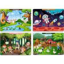 KutuTR Notpa Çocuklar Için Eğitici ve Öğretici Ahşap 24 Parça Renkli Puzzle 4lü Set 7