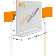 Etias Reklam A5 T Tipi Yatay 5'li Masa Üstü 2.8 mm Şeffaf Pleksi Föylük / Broşürlük