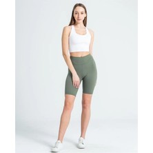 Butik İncebelli Kadın Yüksek Bel Kısa Fitilli Tayt Açık Yeşil