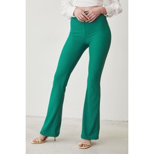 Butik İncebelli Kadın Yüksel Bel Fitilli İspanyol Tayt Yeşil