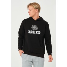 Zalizo Erkek Kapüşonlu 3 Iplik Şardonlu Siyah Sweatshirt