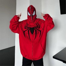 Eyon Trend Kırmızı Spider-Man Goth Fermuarlı (Unisex) Kapüşonlu