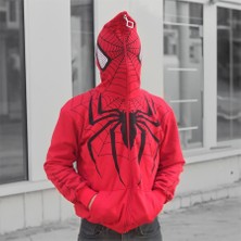 Eyon Trend Kırmızı Spider-Man Goth Fermuarlı (Unisex) Kapüşonlu