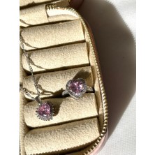 Soiestore Zirkon Kalpli Gümüş Kaplama Kolye Küpe Yüzük (Ayarlanabilir) Takı Seti