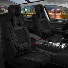 AG Store Nissan Navara Yeni Uyumlu Yarı Deri Oto Koltuk Kılıfı Ön-Arka Set Elite Series Siyah