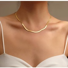 Needn Store Unisex 925 Ayar Gümüş Üzerine 18K Altın Kaplama Italyan Yassı Kolye 45 cm / 4 mm