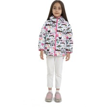 Eyon Trend Kız Çocuk Içi Polarlı Kapüşonlu Girls Yazılı Kelebek Desenli Kışlık Şişme Mont & Kaban & Parka