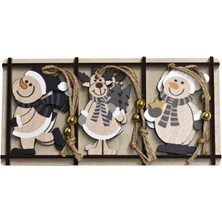 Ritzz Geyikli Kardan Adamlı Ahşap Yılbaşı Süsü Seti (6 Adet)