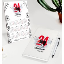 Bk Gift Kişiye Özel Isimli Öğretmenler Günü Tasarımlı Defter Tükenmez Kalem ve Masaüstü 2024 Takvim Hediye Seti - 16, Öğretmene Hediye, Öğretmenler Günü