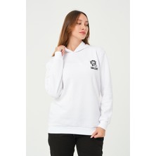 Zalizo Kadın Kapüşonlu 3 Iplik Şardonlu Beyaz Sweatshirt