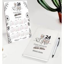 Bk Gift Kişiye Özel Isimli Öğretmenler Günü Tasarımlı Defter Tükenmez Kalem ve Masaüstü 2024 Takvim Hediye Seti - 2, Öğretmene Hediye, Öğretmenler Günü