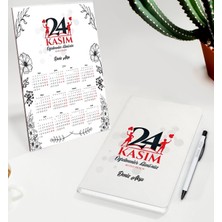Bk Gift Kişiye Özel Isimli Öğretmenler Günü Tasarımlı Defter Tükenmez Kalem ve Masaüstü 2024 Takvim Hediye Seti - 7, Öğretmene Hediye, Öğretmenler Günü