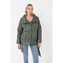 Eyon Trend Kadın Haki Içi Dolgulu Astarlı Su Geçirmez Rüzgara Dayanıklı Oversize Bomber Mont & Kaban & Parka