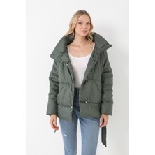 Eyon Trend Kadın Haki Içi Dolgulu Astarlı Su Geçirmez Rüzgara Dayanıklı Oversize Bomber Mont & Kaban & Parka