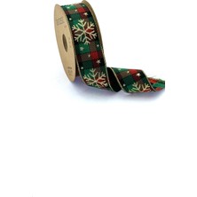 Fantastic Kar Tanesi Desenli Simli Dokuma Yılbaşı Kurdelesi 35 mm Genişlik 10 mt Uzunluk