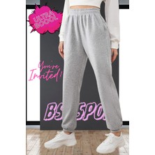 BSBSPOR Gri Siyah Günlük Şık Eşofman Altı Unisex Bol Spor