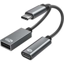 Hobimtek HP-Z05 Metal Type-C 60 Watt Hızlı Şarj Kablosu Otg Pd Şarj 2 In 1 Klavye Mouse Çoğaltıcı Adaptör