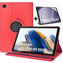 M.TK Moveteck Samsung Galaxy Tab A9 8.7'' Inç Tablet Uyumlu Kılıf 360 Derece Dönebilen Kapaklı Zırh + Ekran Koruyucu Cam Set Wi-Fi
