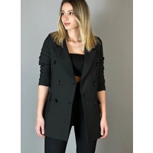 Zf Butik Kadın Siyah Düğmeli Blazer Ceket
