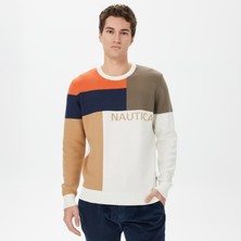 Nautica Erkek Beyaz Standart Fit Renk Bloklu Kazak S37107T.1MA