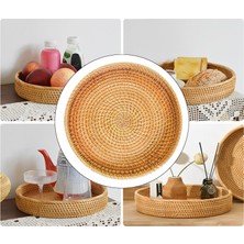 Ahlsen Rattan Yuvarlak Servis Tepsisi Parti Ev Dekoratif Için El Dokuma 24CMX3CM (Yurt Dışından)