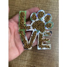 Gönülden Tasarım 9x8 cm Ütü Ile Yapışan Patili Love Taş Boncuk Işleme Arma Yama Dikiş Hobi