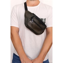 Unisex Ayarlanabilir Askılı Fermuarlı Yeşil Deri Omuz Göğüs ve Bel Çantası