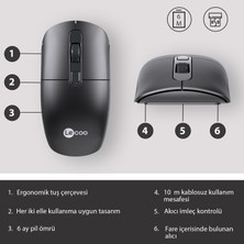 Lenovo Lecoo M2001 Kablosuz 1600DPI 4 Tuşlu Evrensel Uyumlu Optik Mouse Siyah