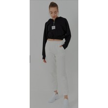 Esnoa Kadın Beli Büzgülü Kapüşonlu Yarım Fermuarlı Crop Sweatshırt