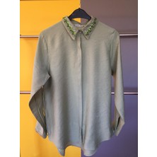 Deseo Boutique Kadın Yakası Detaylı Su Yeşili Renk Gömlek
