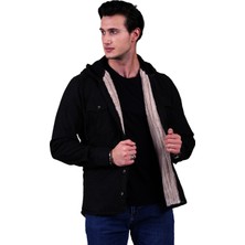 Exve Exclusive Antrasit Gri Tek Renk Düz Sade Kapüşonlu Içi Yün Kürklü Kışlık Oduncu Ceket Gömlek