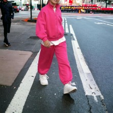 Lolli Boom Kids  Kız Çocuk 3 Iplik Şardonlu Fermuar Kapamalı Eşofman Takımı Kapüşonlu Üst Nakış Yazı Detaylı