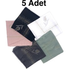 Naz İpek Taş Işlemeli Flamlı 5'li Set Yazma Gül Desenli Eşarp 100X100CM